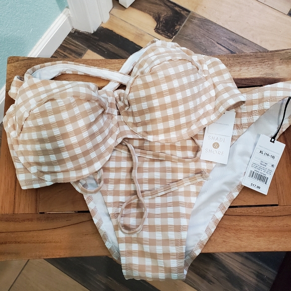 Shade & Shore Brown Gingham Bikini Set Top : 36C Bottom: XL - Picture 4 of 8